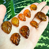 Cognac Amber Carved Puffed Drop Shape Stone